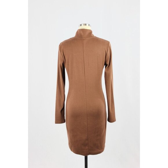 Aritzia SUNDAY BEST Brown Cotton Blend Jersey Half Zip Long Sleeve Dress, Size M - Picture 3 of 12